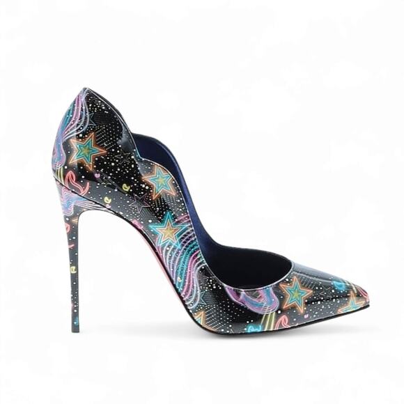 Christian Louboutin Hot Chick 100mm Patent Starlight Heel Neon Pumps Size EU 37 - Picture 1 of 12